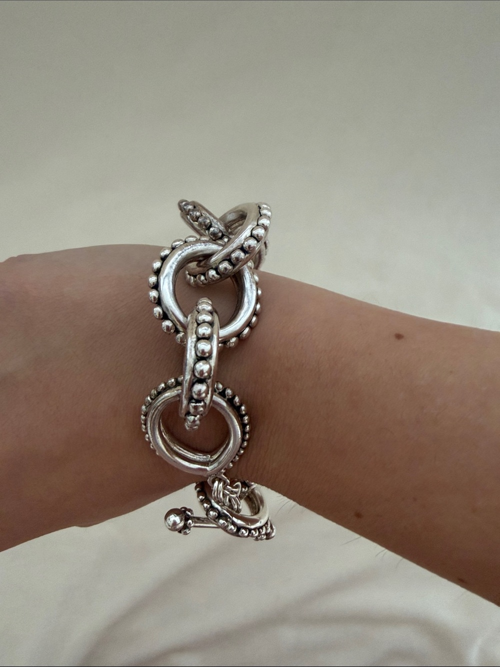 Textured Silver-Link Beaded Bracelet - Picture 2 of 5